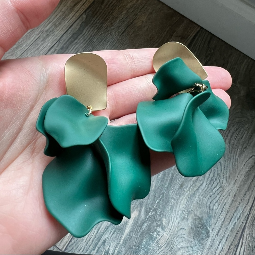 Green and Gold Petal Earrings